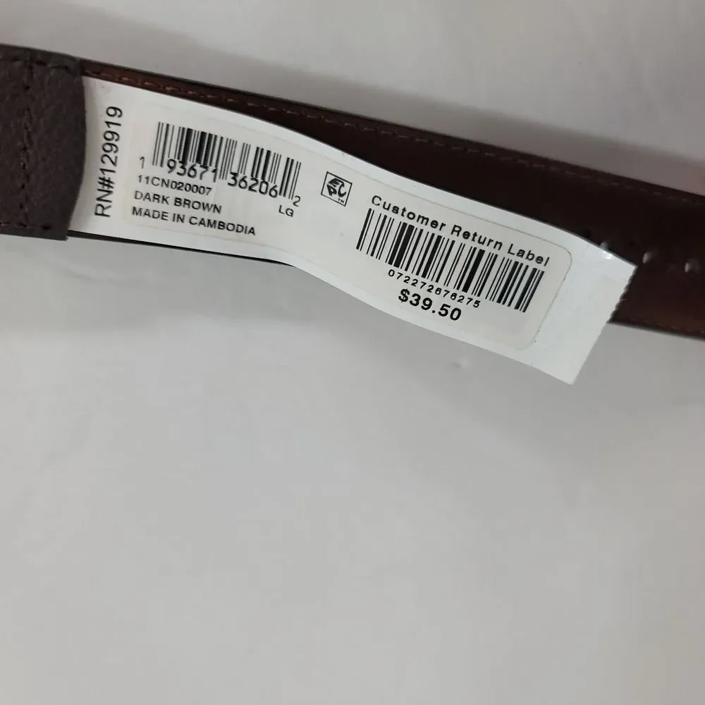 Club Room Belt Mens Large 38-40 Brown Faux Leather Brogue Casual Gold Buckle NEW
